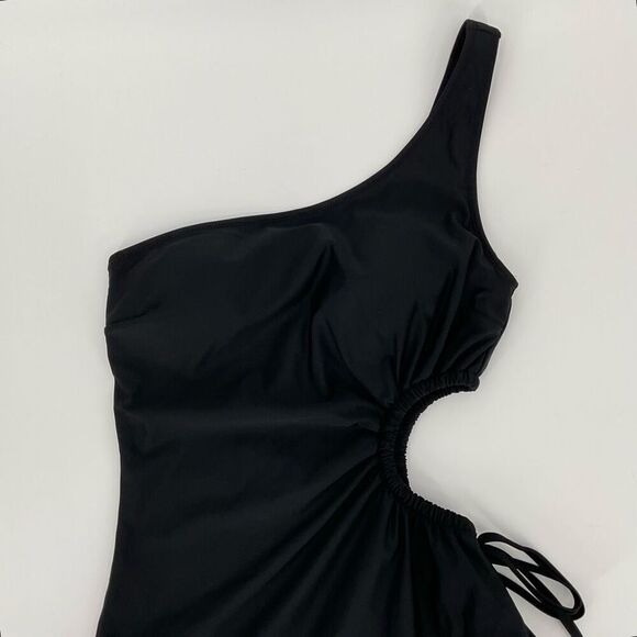 Aerie Tassel Cut Out Asymmetrical One Piece Swimsuit Women Small Black NWT - Picture 4 of 10